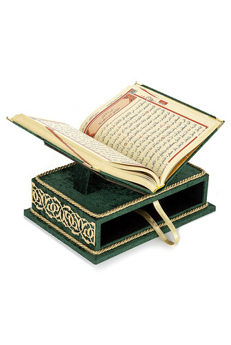 Table Top Velvet Covered Holy Quran Set with Recliners - Rahiya Series Green - 5