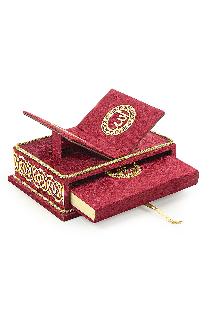 Table Top Velvet Covered Holy Quran Set with Recliners - Rahiya Series Red - 1