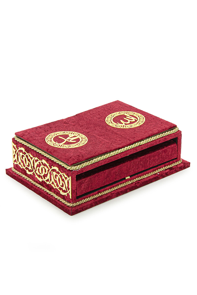 Table Top Velvet Covered Holy Quran Set with Recliners - Rahiya Series Red - 2