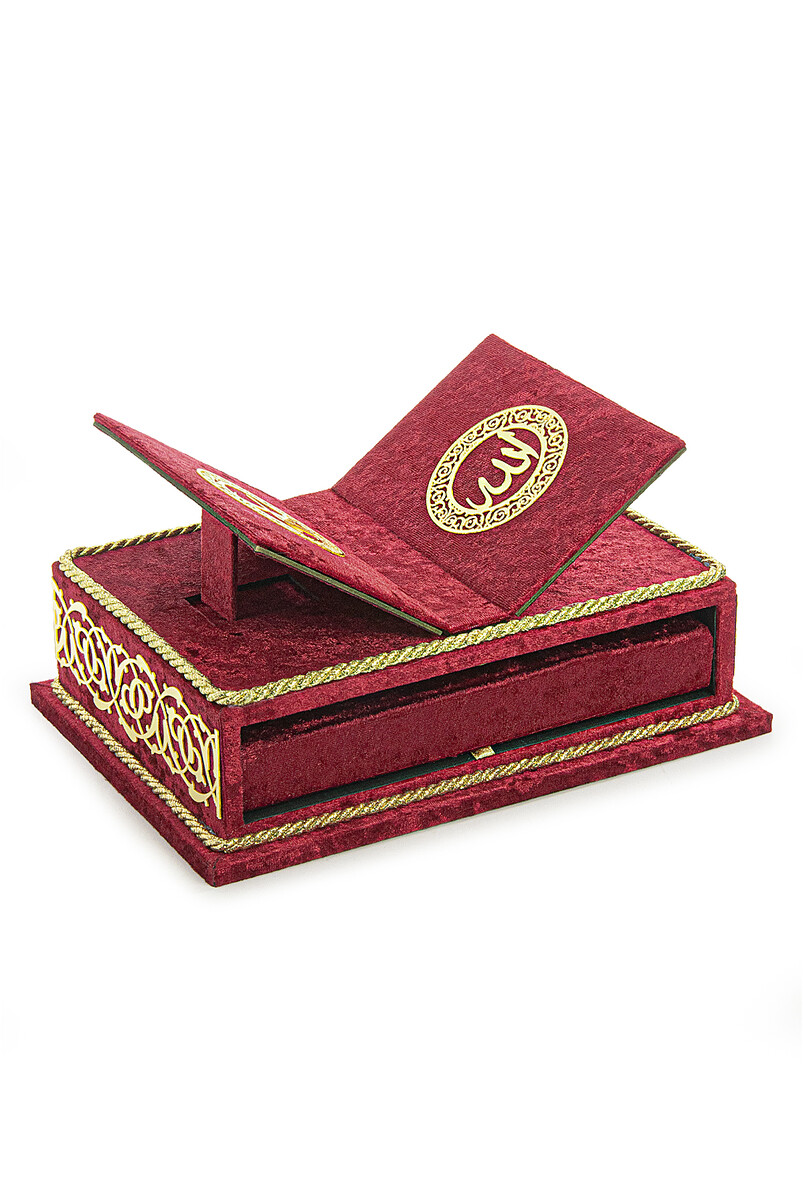 Table Top Velvet Covered Holy Quran Set with Recliners - Rahiya Series Red - 3