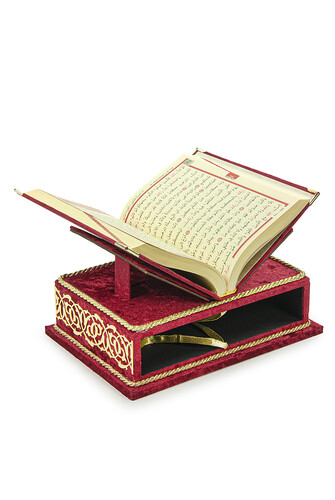 Table Top Velvet Covered Holy Quran Set with Recliners - Rahiya Series Red - 4