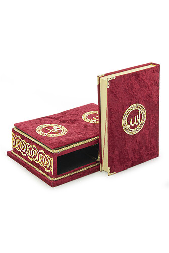 Table Top Velvet Covered Holy Quran Set with Recliners - Rahiya Series Red - 6