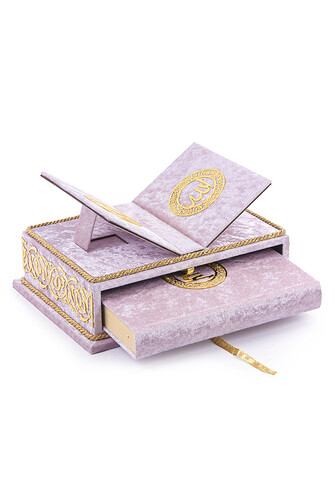 Table Top Velvet Covered Quran Set with Recliners - Rahiya Series Pink - 1