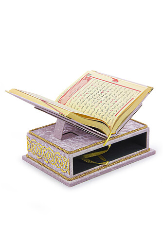 Table Top Velvet Covered Quran Set with Recliners - Rahiya Series Pink - 5