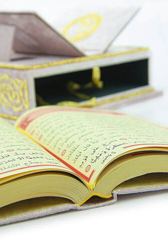 Table Top Velvet Covered Quran Set with Recliners - Rahiya Series Pink - 7