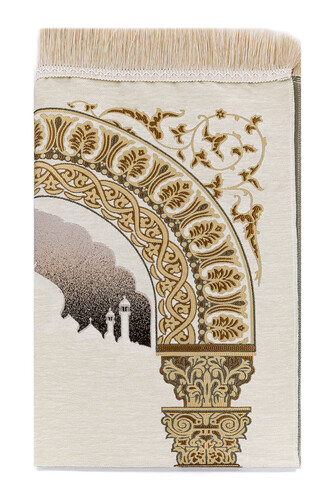 Taj Mahal Patterned Chenille Prayer Rug - Cream Color - 2