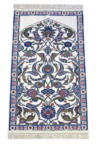 The Woven Prayer Rug with Tulip Motif - Navy Blue - 1