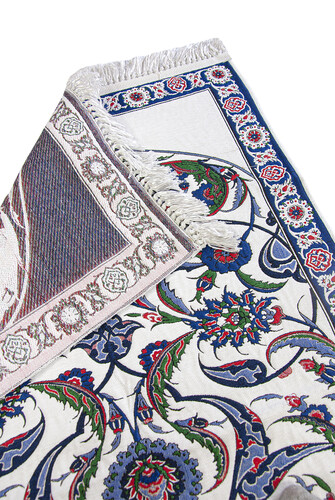 The Woven Prayer Rug with Tulip Motif - Navy Blue - 2