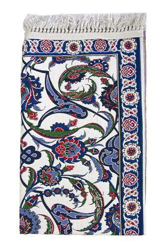 The Woven Prayer Rug with Tulip Motif - Navy Blue - 3