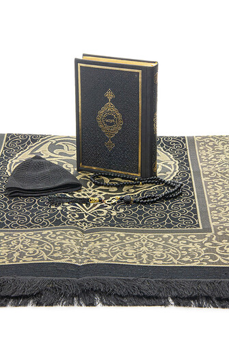 Thermo Leather Quran Gift Prayer Rug Set Suitable for Black Dowry Groom's Pack - 4