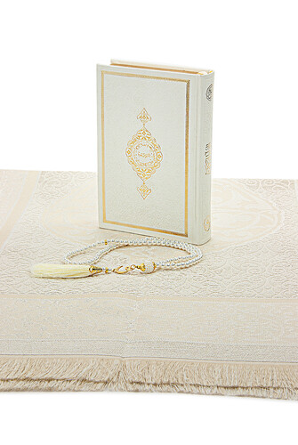 Thermo Leather Quran Gift Prayer Rug Set Suitable for White Dowry Bridal Package - 4