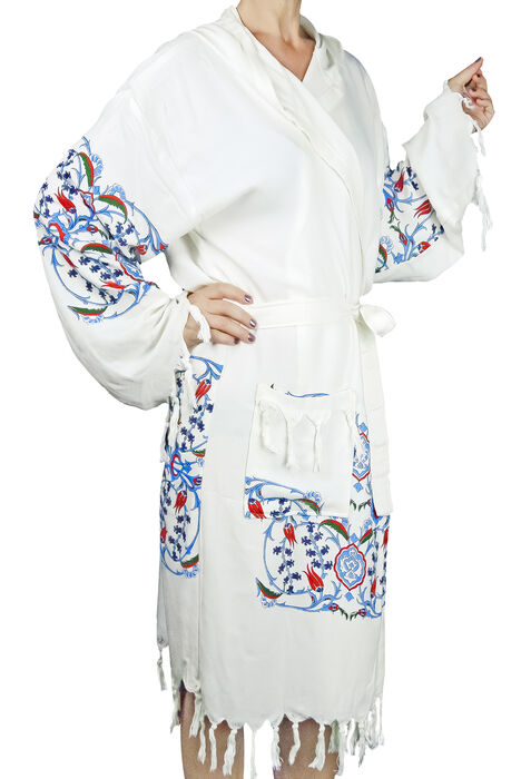 Tile Printed Cotton Bamboo Peshtemal Bathrobe Standard Size - 1