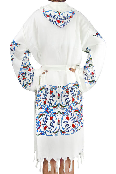 Tile Printed Cotton Bamboo Peshtemal Bathrobe Standard Size - 2