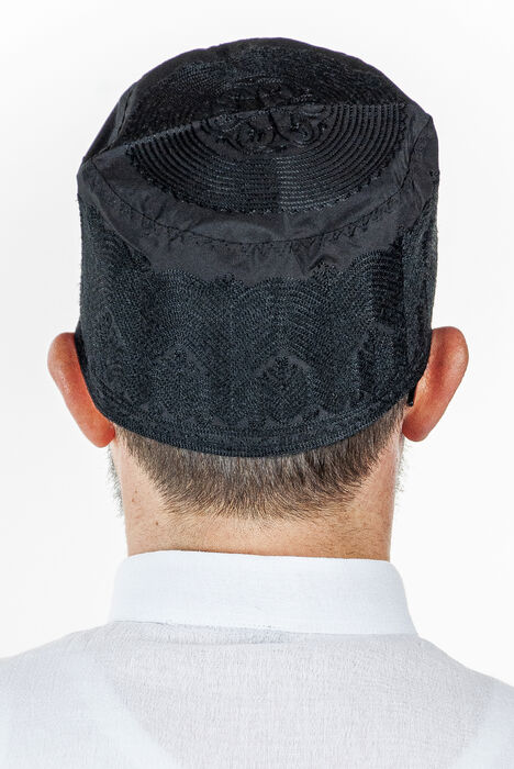 Topbaş Embroidery Patterned Pattern Fabric Skullcap Black - 2