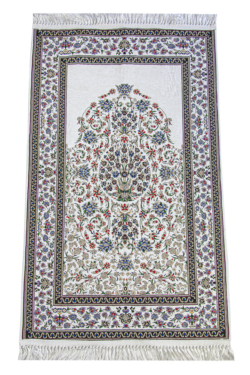 Traditional Flower Pattern Woven Prayer Rug - White - 1