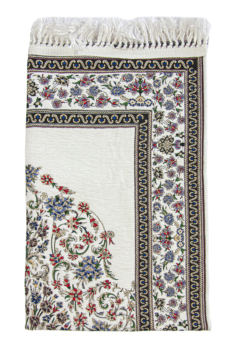 Traditional Flower Pattern Woven Prayer Rug - White - 3