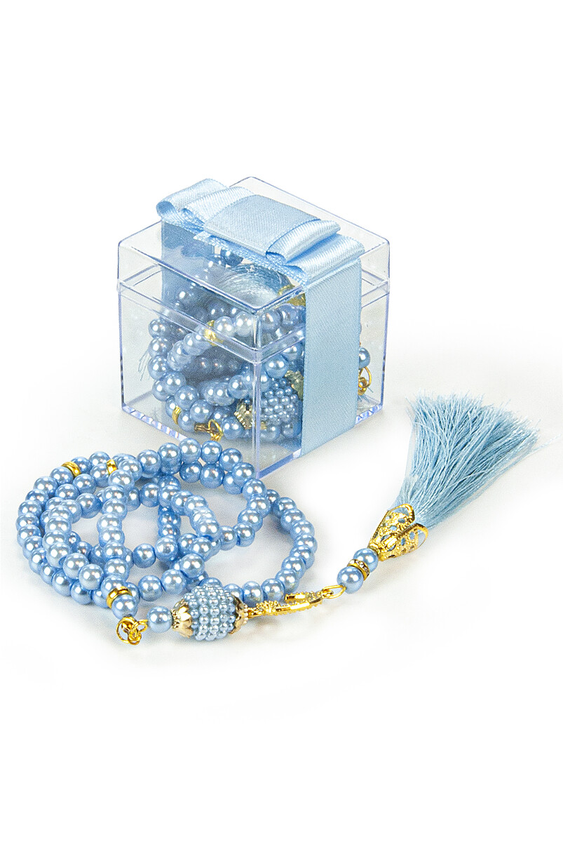 Transparent Boxed Pearl Rosary Mevlüt Gift Set Blue - 1