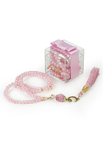 Transparent Boxed Pearl Rosary Mevlüt Gift Set Pink - 1