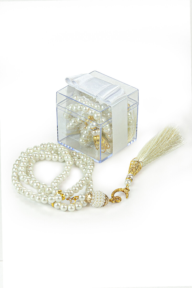 Transparent Boxed Pearl Rosary Mevlüt Gift Set White - 1