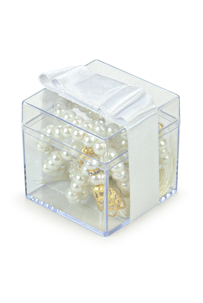 Transparent Boxed Pearl Rosary Mevlüt Gift Set White - 2