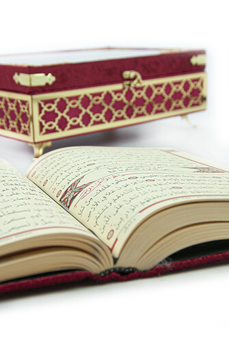 Transparent Plexiglass Velvet Covered Dowery Quran Set with Chest - Red - 8