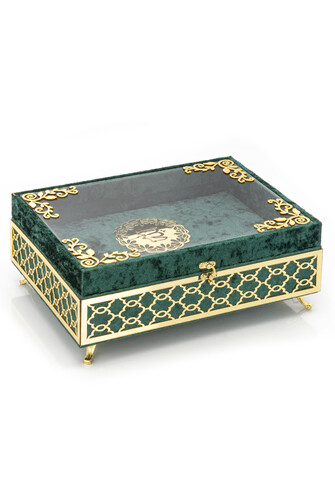 Transparent Plexiglass Velvet Covered Dowry Quran Set With Box - Green - 1