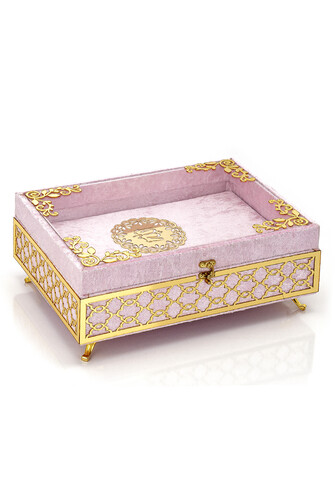 Transparent Plexiglass Velvet Covered Dowry Quran Set with Chest - Pink - 1