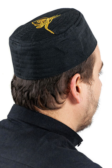 Tughra Patterned Patterned Fabric Cap Black - 1