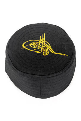 Tughra Patterned Patterned Fabric Cap Black - 4