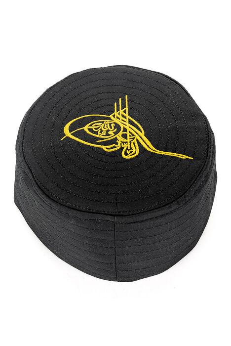 Tughra Patterned Patterned Fabric Cap Black - 4