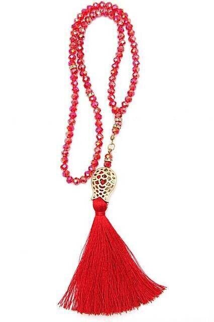 Tulip Patterned Tasseled 99 Piece Crystal Hajj Umrah Gift Prayer Beads - 6mm Red - 1