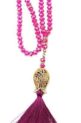 Tulip Patterned Tasseled 99 Piece Crystal Hajj Umrah Gift Prayer Beads - 8mm Pink - 2