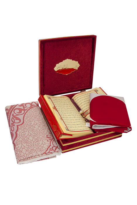 Turkey Map Flag, Velvet Boxed Quran and Prayer Rug Set Red - 3