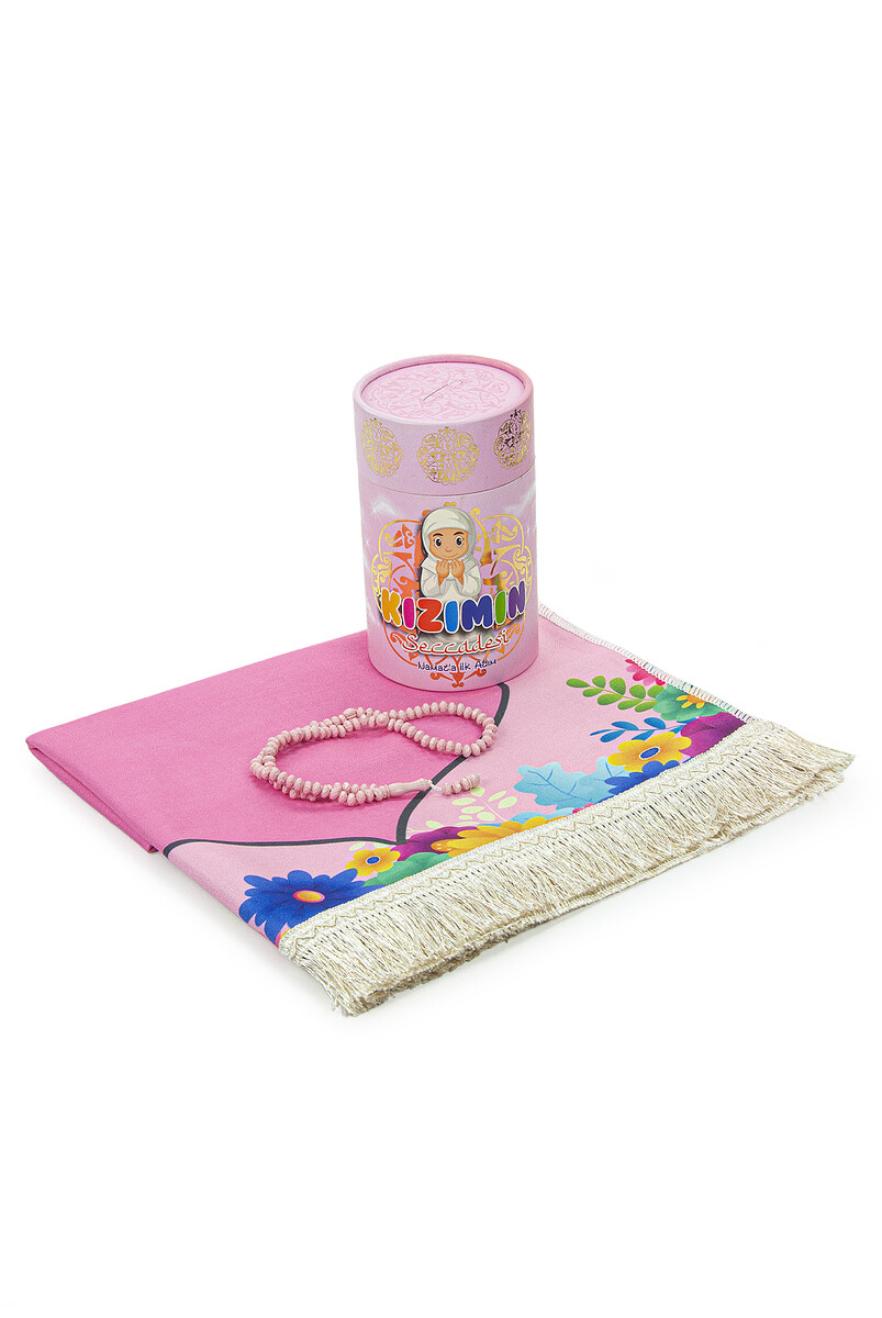 Turkish First Step to Prayer Prayer Rug - My Daughter's Prayer Rug with Kumbar - With Prayer Beads Gift - 2