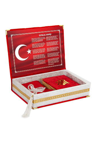 Turkish Flag Box Design Rosary Velvet Quran Set - 1