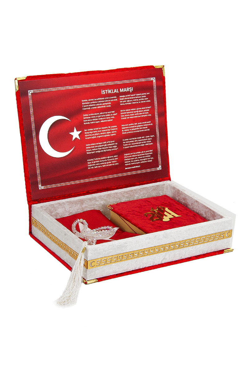 Turkish Flag Box Design Rosary Velvet Quran Set - 1