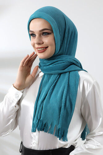 Turquoise Hijab Ready Made Practical Corded Cotton Shawl - 1