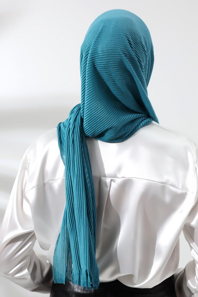 Turquoise Hijab Ready Made Practical Corded Cotton Shawl - 6