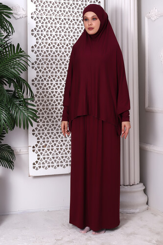 Two Piece Practical Prayer Dress 8016 Claret Red - 1