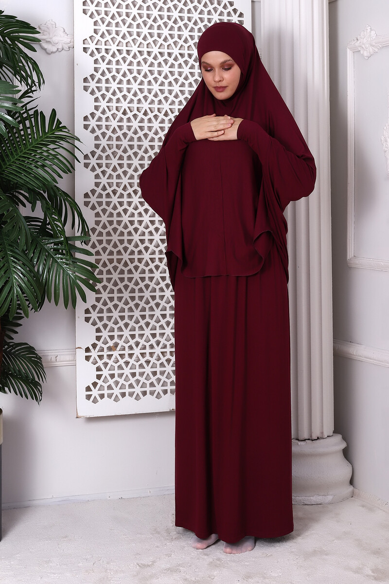 Two Piece Practical Prayer Dress 8016 Claret Red - 2