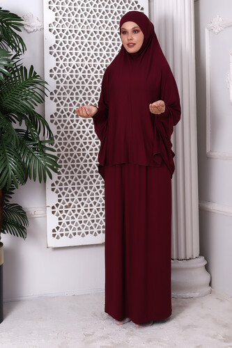 Two Piece Practical Prayer Dress 8016 Claret Red - 3