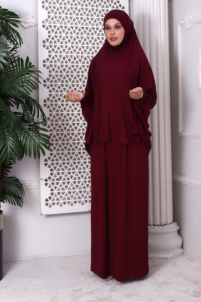 Two Piece Practical Prayer Dress 8016 Claret Red - 3