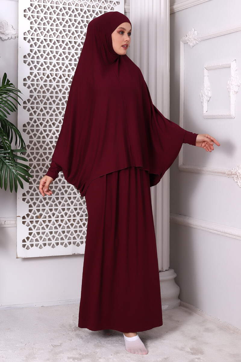 Two Piece Practical Prayer Dress 8016 Claret Red - 4