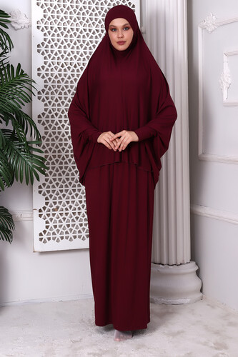 Two Piece Practical Prayer Dress 8016 Claret Red - 5