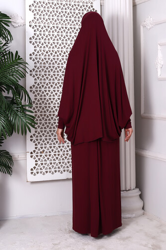 Two Piece Practical Prayer Dress 8016 Claret Red - 6