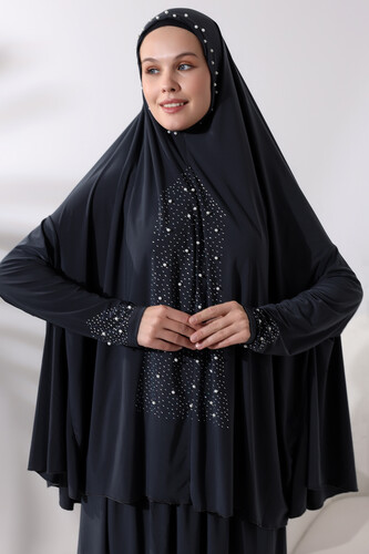 Two Piece Prayer Dress with Pearls and Stones, Top and Bottom Practical Dress 8017 Anthracite - 4