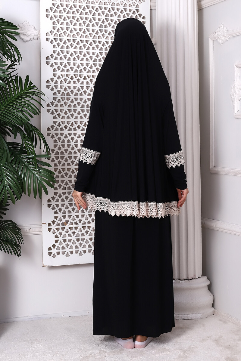 Two Piece Scalloped Practical Upper and Lower Prayer Dress 8018 Black - 6