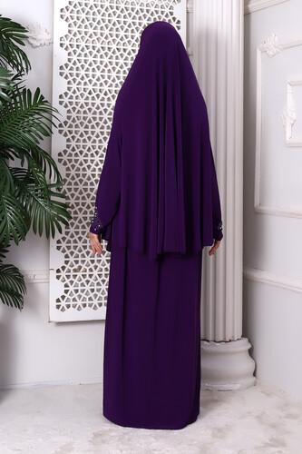 Two Pieces Stone Top and Bottom Practical Prayer Dress 8017 Purple - 6