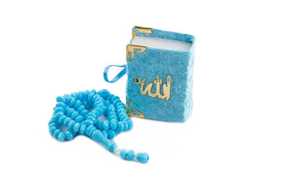 Velvet Covered Mini Quran with Box - Rosary - Blue - 2