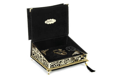 Velvet Covered Quran Set with Chest and Chair Black - 2